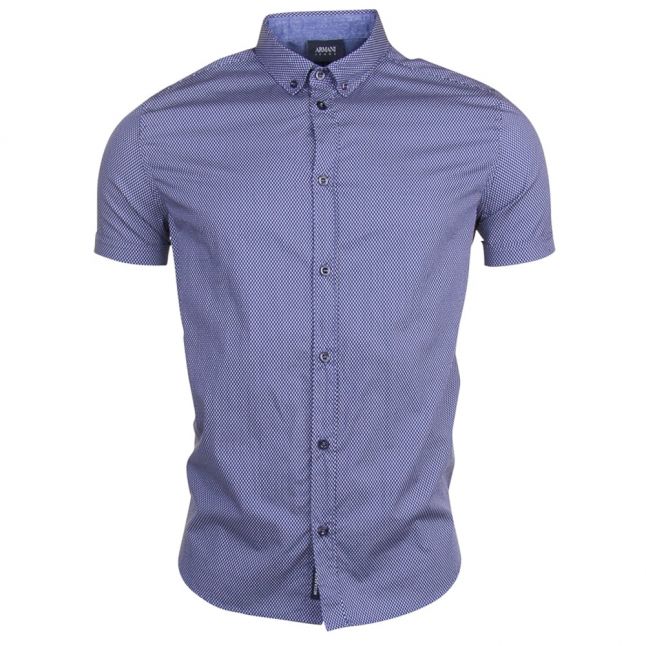 Mens Blue Printed S/s Shirt