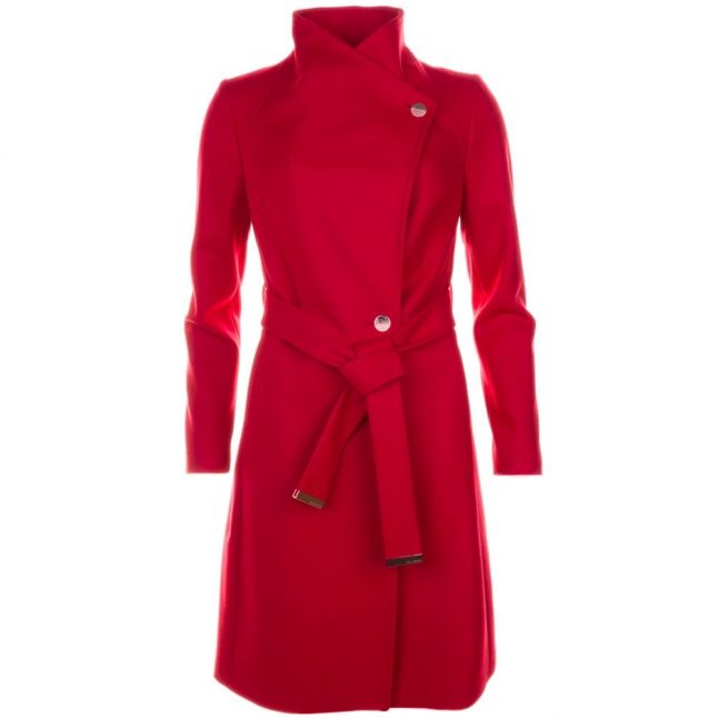 Womens Bright Red Aurore Long Wrap Collar Coat