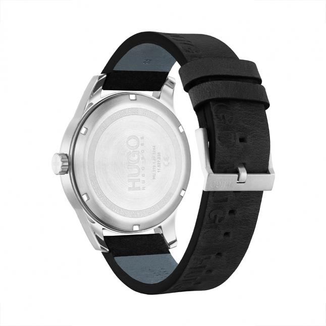 Mens Black/Silver Invent Leather Watch