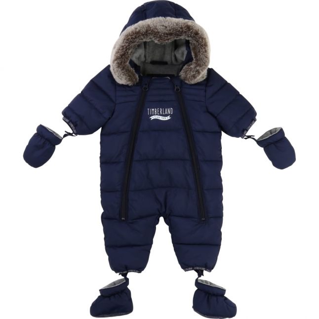 Baby Navy Fur Trimmed Snowsuit