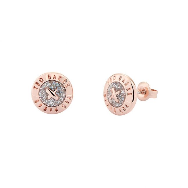 Womens Rose Gold/Silver Glitter Eisley Enamel Mini Button Earrings
