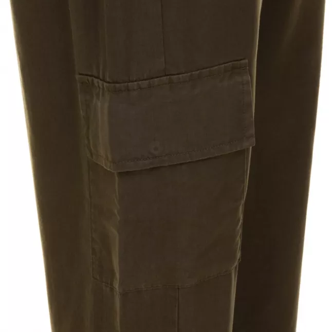 Womens Dark Olive Night Military Tencel Tapered Trousers
