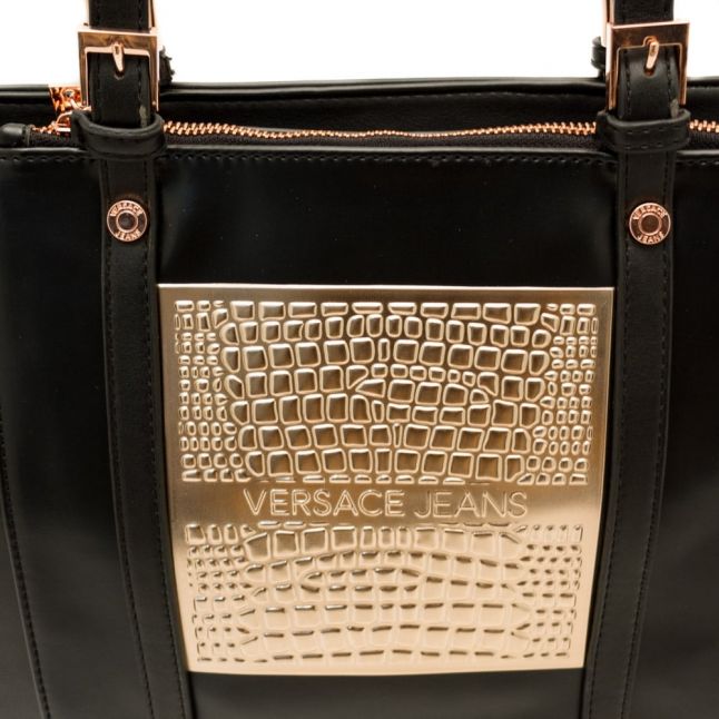 Womens Black Metallic Detail Shopper Bag