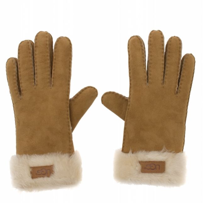 Womens Chestnut Sheepskin Turn Cuff Gloves