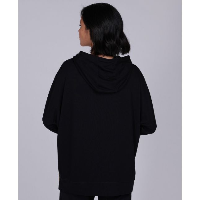 Womens Black Hairpin Overlayer Hooded Sweat Top