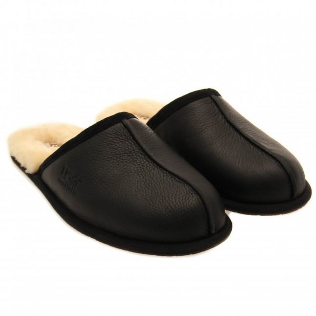 Mens Black Scuff Leather Slippers