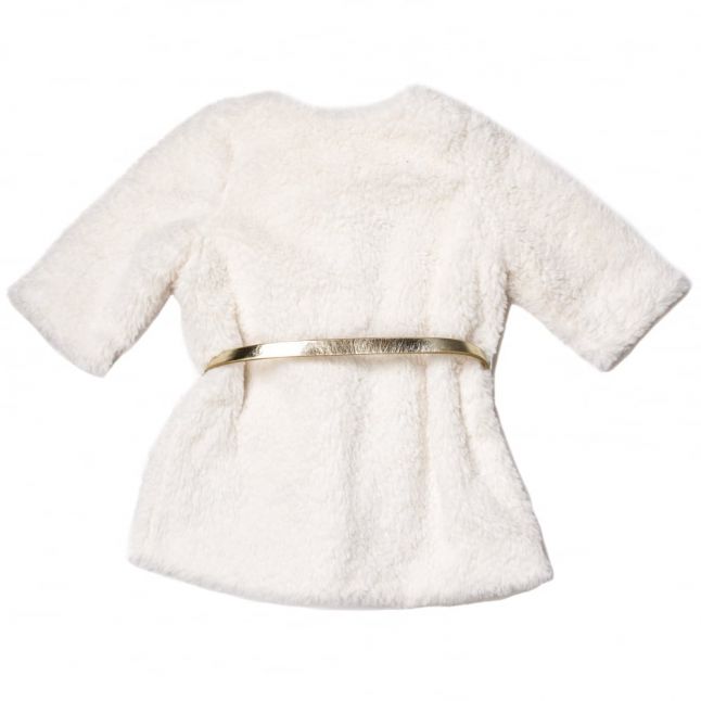 Baby White Belted Faux Fur Coat
