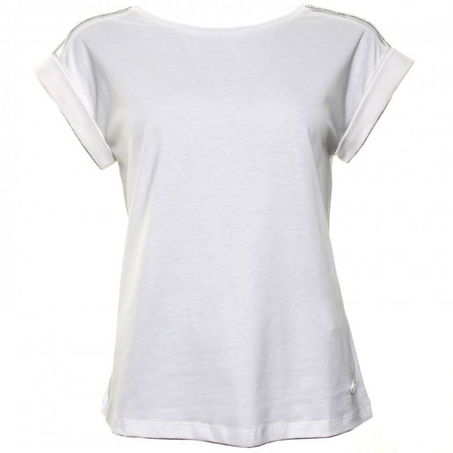 Womens White Mesh Detail S/s Tee Shirt