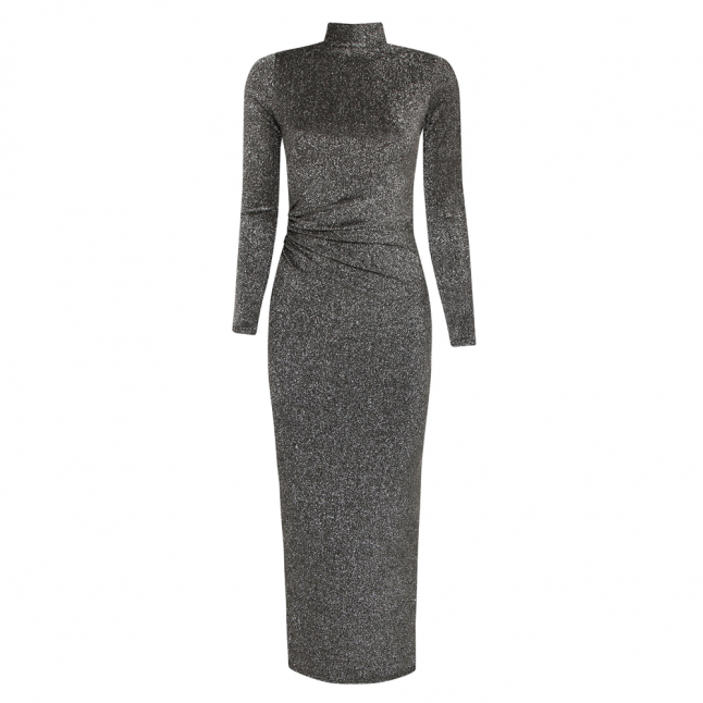 Womens Silver Ruched Maxi Dress