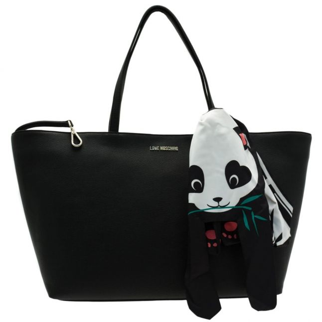 Womens Black Panda Scarf Shopper Bag