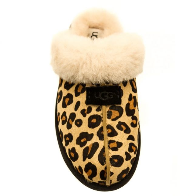 Womens Chestnut Scuffette II Calf Hair Leopard Slippers