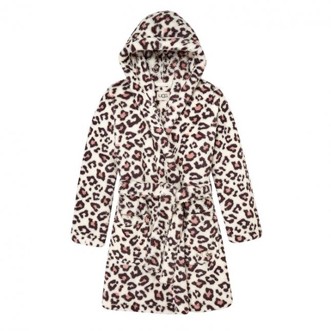 Womens Cream Leopard Aarti Hooded Sherpa Robe