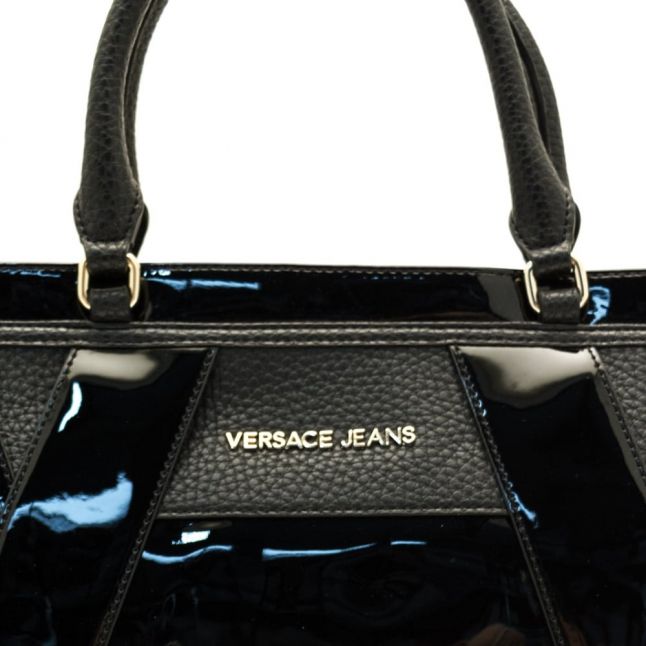Womens Black Patent Panel Detail Shopper Bag
