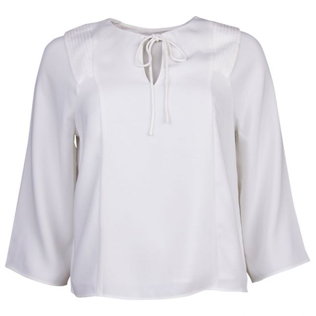 Womens Off White Tie Neck Blouse