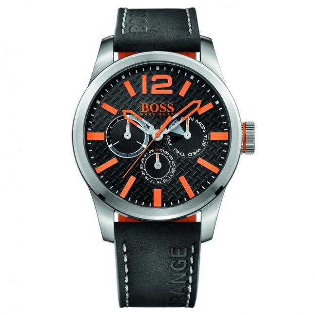 BOSS Orange Mens Black Paris Leather Strap Watch