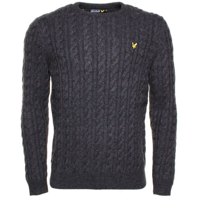 Mens Charcoal Marl Crew Cable Knitted Jumper