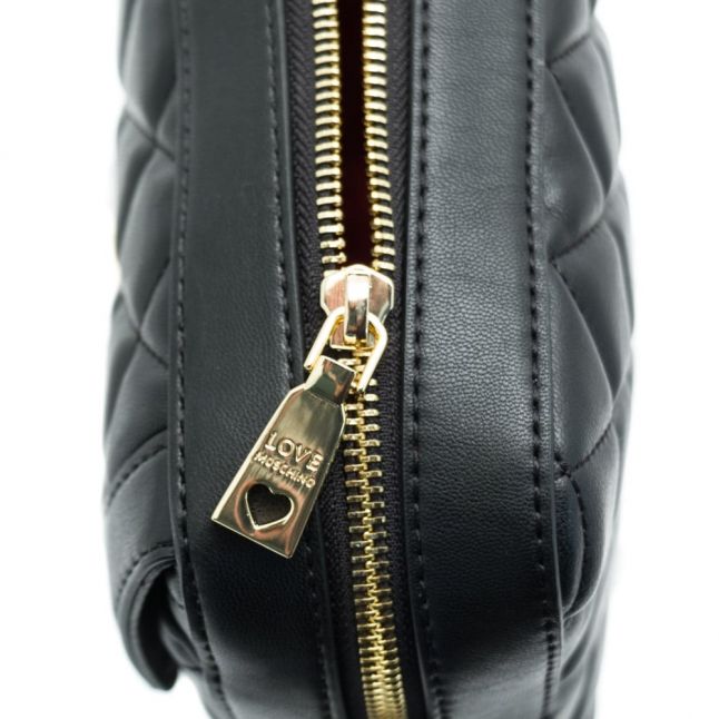 Womens Black Heart Quilted Cross Body Bag
