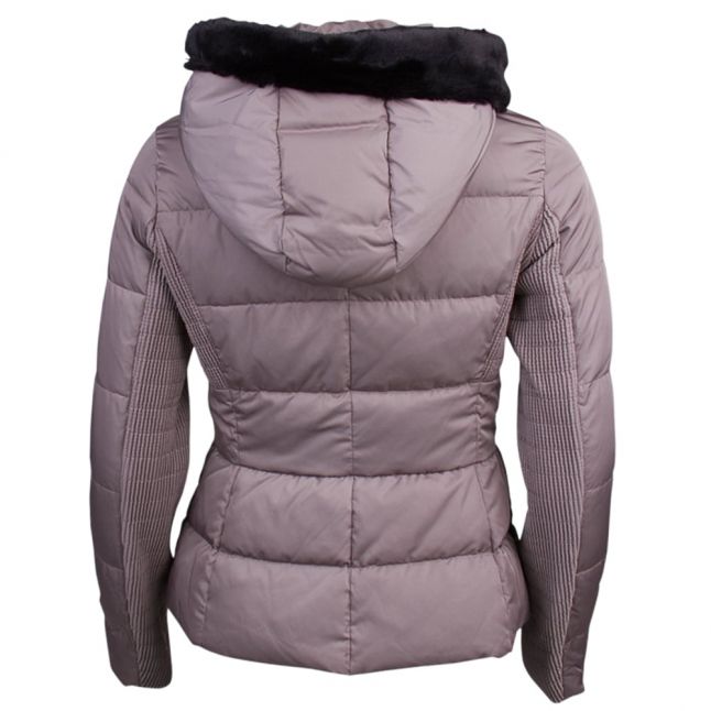 Womens Taupe Fur Hooded Down Jacket