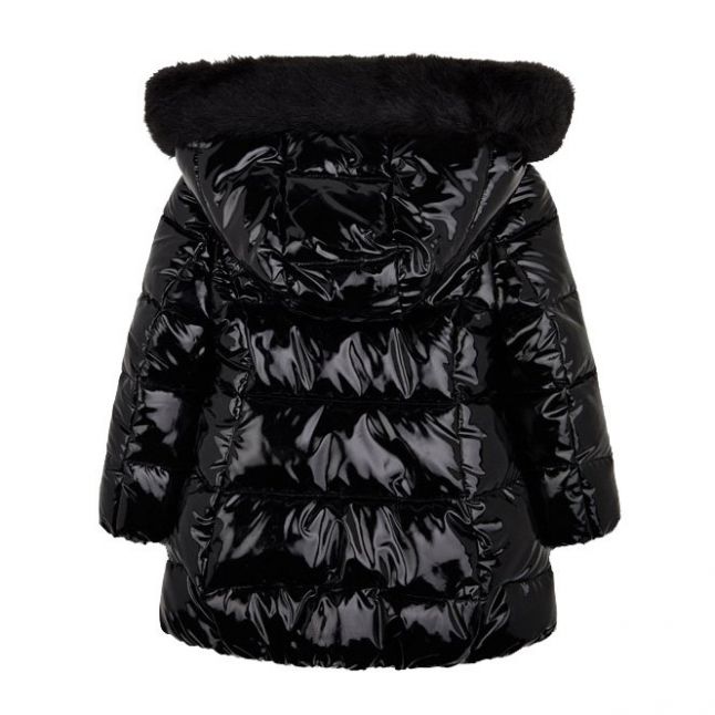 Girls Black High Shine Padded Hooded Coat