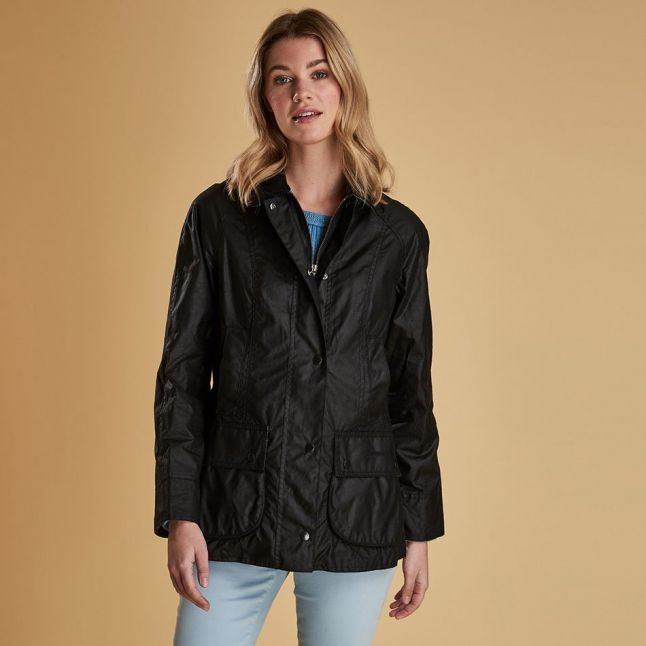 Womens Black Beadnell Waxed Jacket 75273 by Barbour from Hurleys