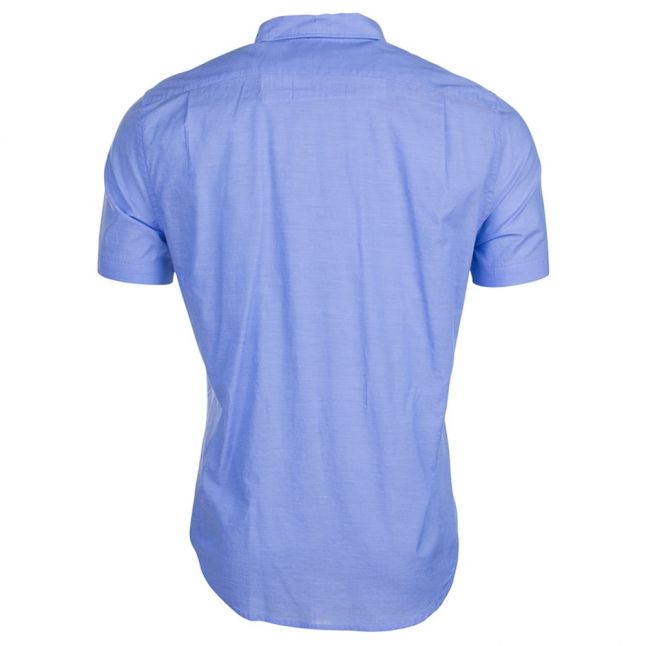 Mens Blue Branded Slim Fit S/s Shirt