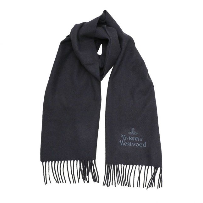 Mens Black Embroidered Lambswool Scarf