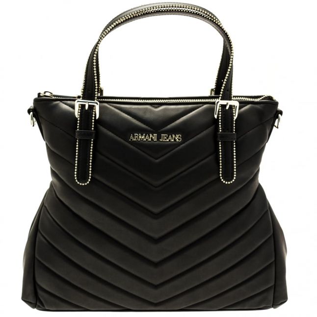 Womens Black Chevron Quilt Shopper Bag