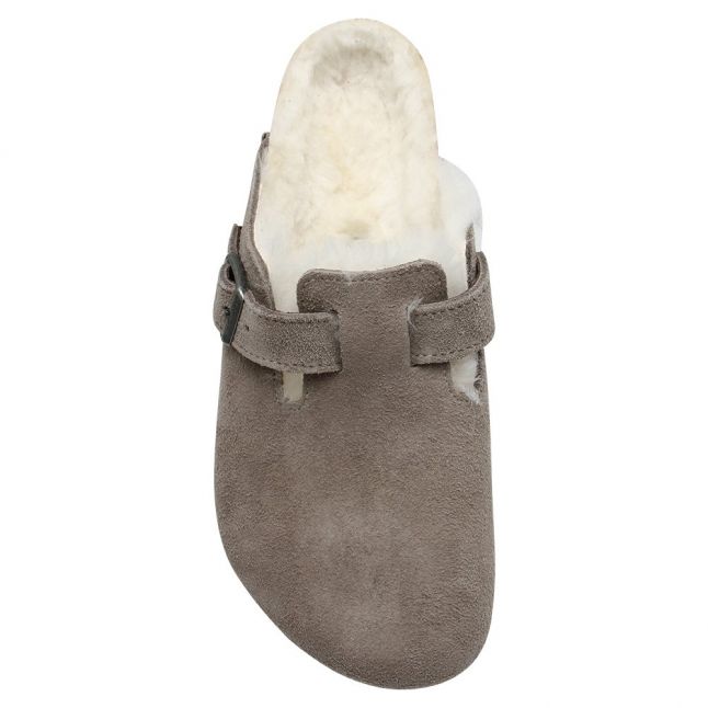 Womens Stone Coin Suede Boston Fur Shearling Sandals