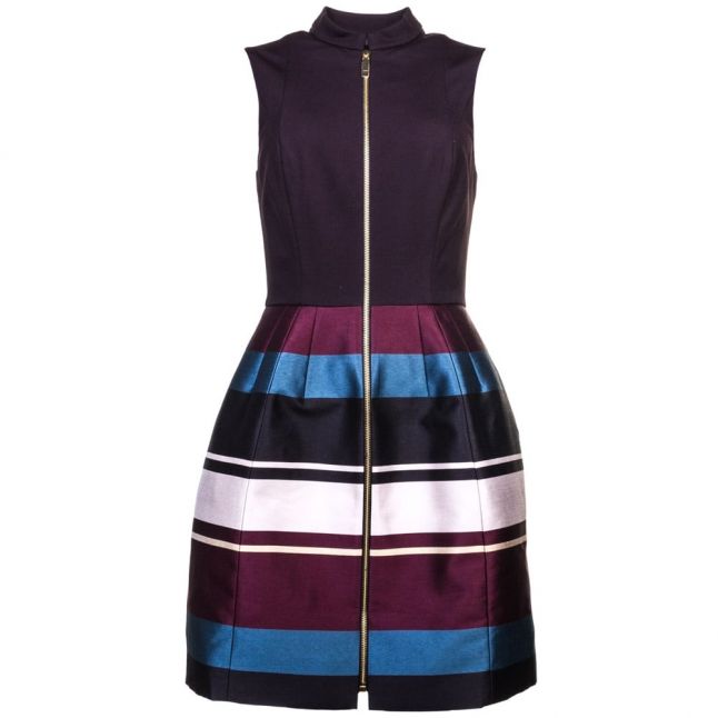 Womens Black Persis Antique Stripe Zip Front Dress