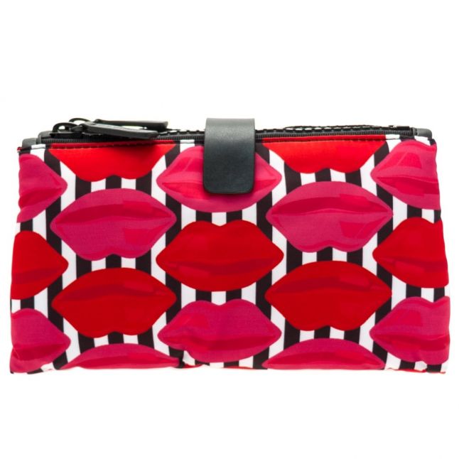 Womens Red & Pink Lip Stripe Double Make Up Bag