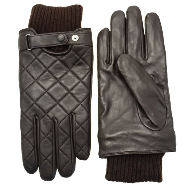 Mens Brown Quilted Leather Gloves
