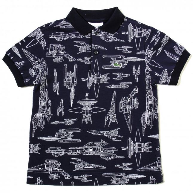 Boys Navy & White In Space Print S/s Polo Shirt