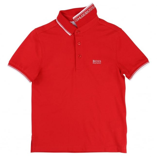 Boys Red Tipped Branded S/s Polo Shirt