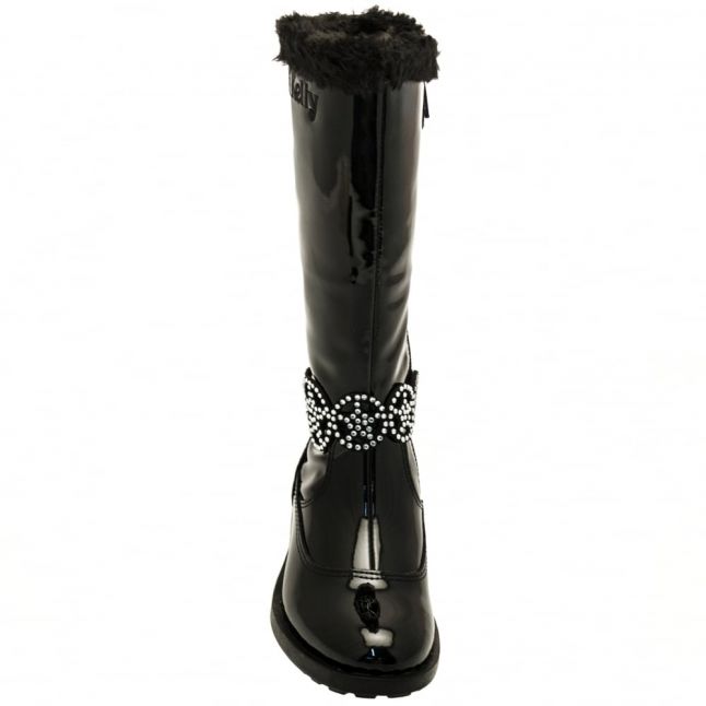 Girls Black Patent Ann Tall Strap Boots (26-35)