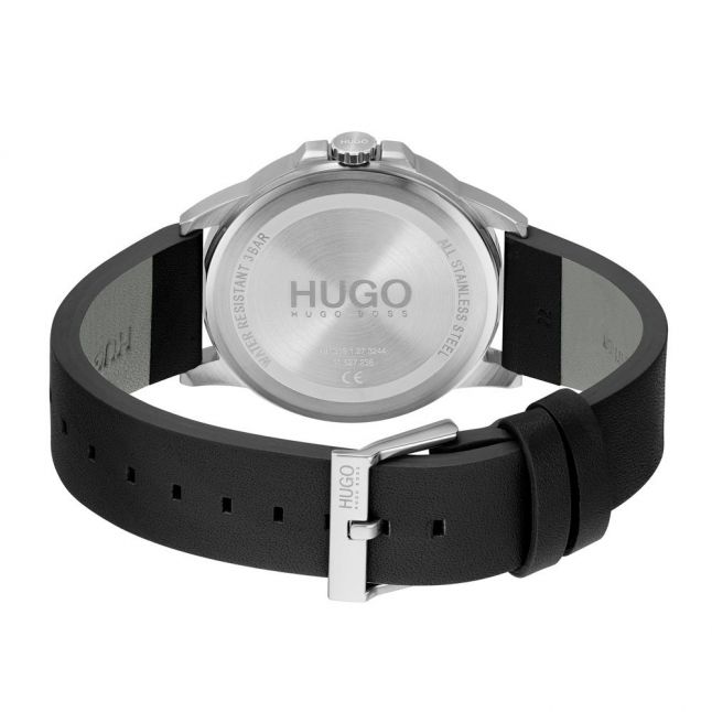 Mens Black/Silver First Leather Watch