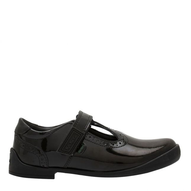 Junior Black Patent Bridie Brogue T-Velcro Shoes (12.5-2.5)