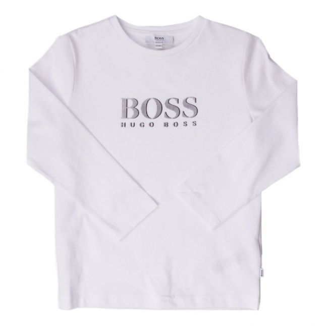 Boys White Branded L/s Tee Shirt