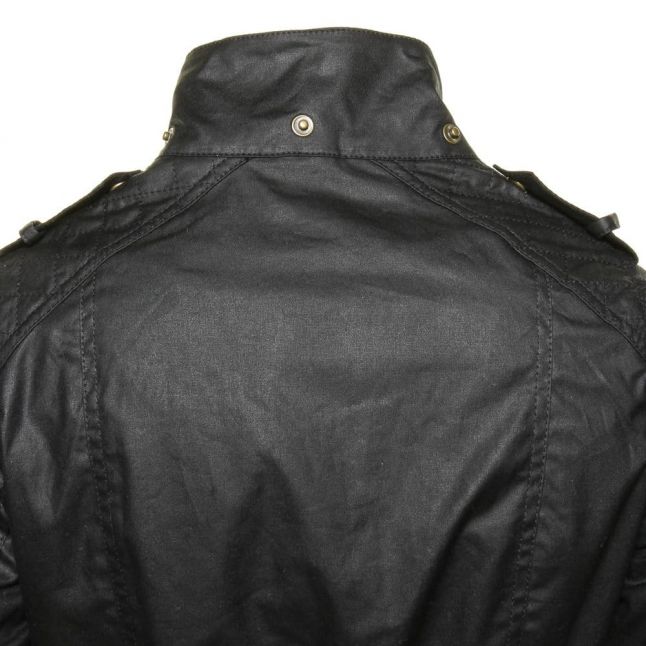 Womens Black Hairpin Hooded Waxed Jacket