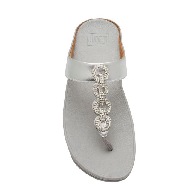 Womens Silver Fino Sparkle Toe Post Flip Flops