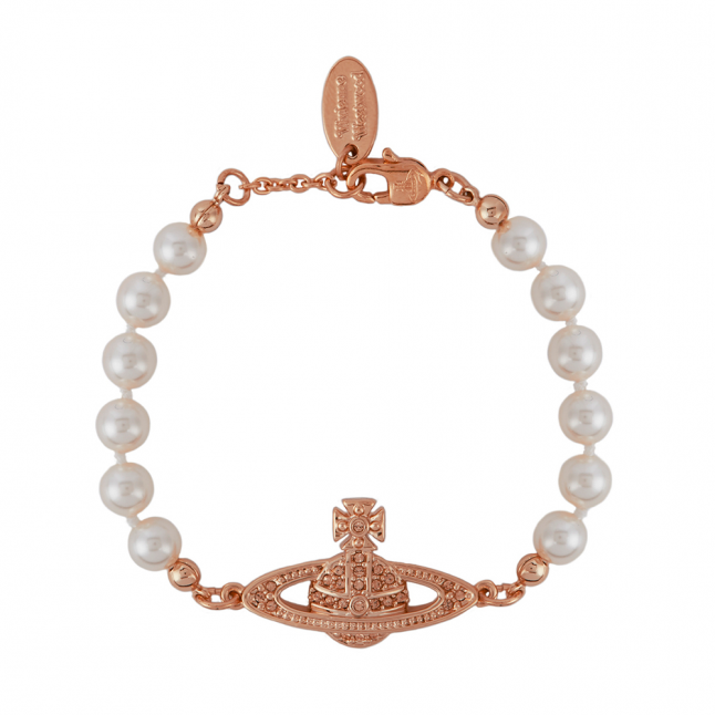 Womens Pink Gold/Pearl Mini Bas Relief Bracelet