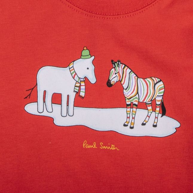 Boys Red Baby Zebra Snowman L/s T Shirt