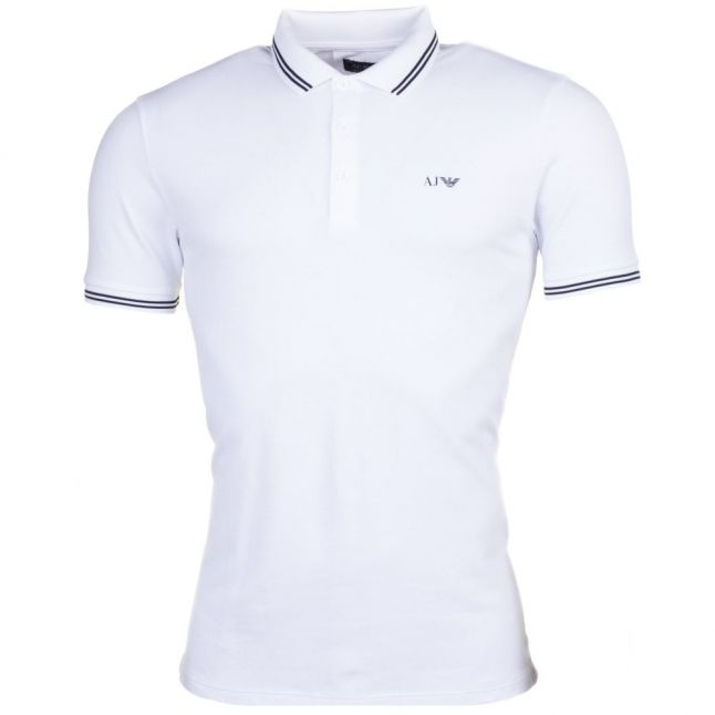 Mens White Tipped Slim Fit S/s Polo Shirt