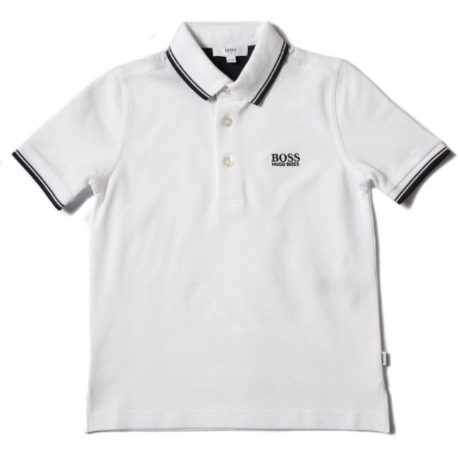 Boys White Branded S/s Polo Shirt