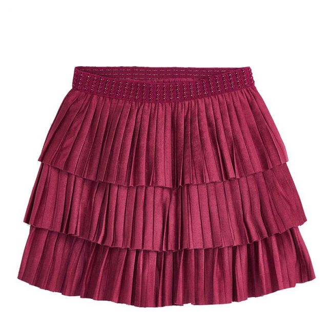 Girls Cherry Velvet Pleated Skirt