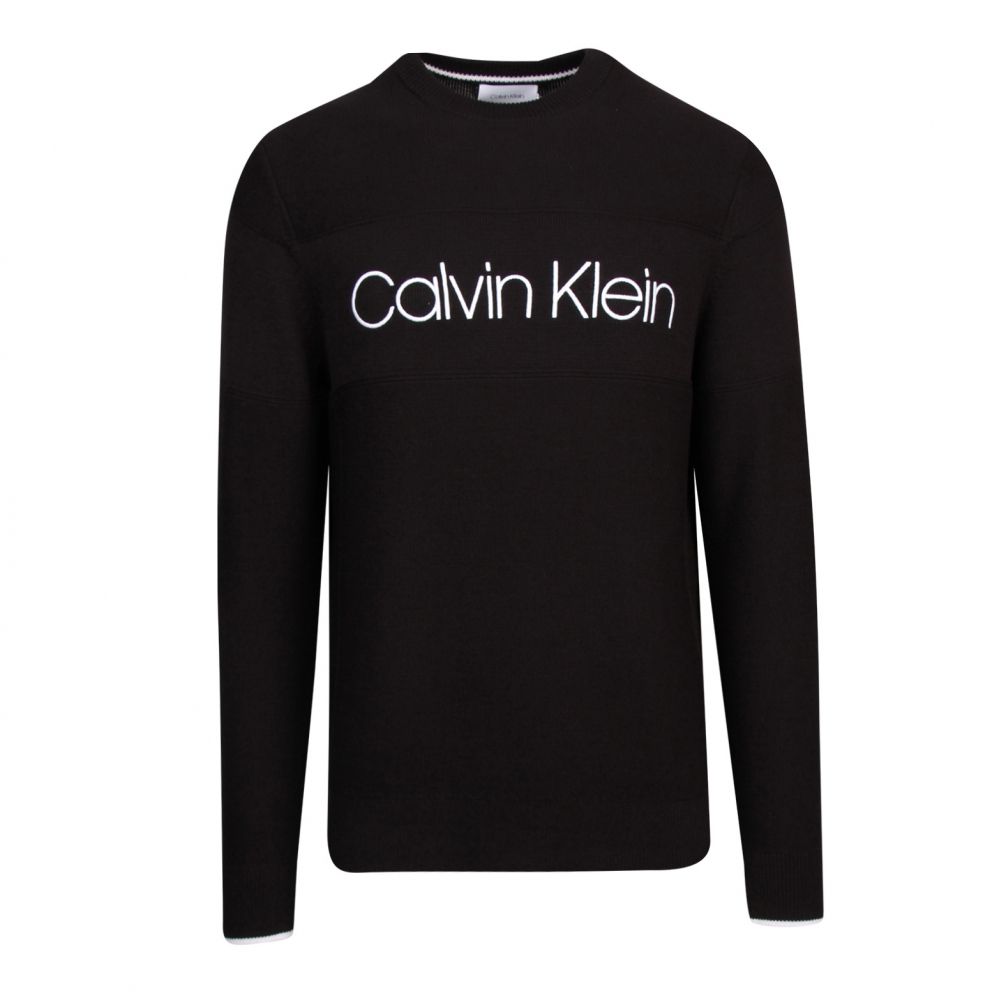 Calvin Klein Mens Black Logo Crew Neck Knitted Jumper | Hurleys