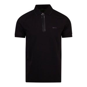 BOSS Polo Shirt Mens Black Philix Zip Collar S/s | Hurleys