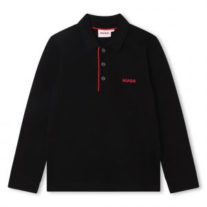 Kids Black Branded L/s Polo Shirt