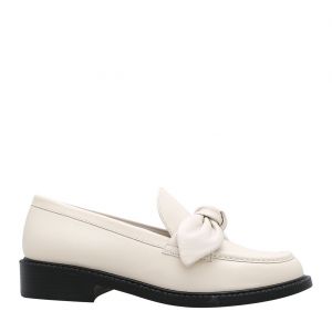 Womens Natural Lacy Leather Bow Loafers