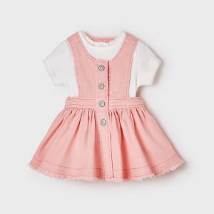Infant Tulip Rose Dungaree Dress + T Shirt Set
