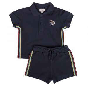 Baby Night Blue Zebra Polo + Shorts Set